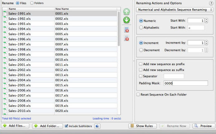 Numerical and Alphabetic Sequence Renaming